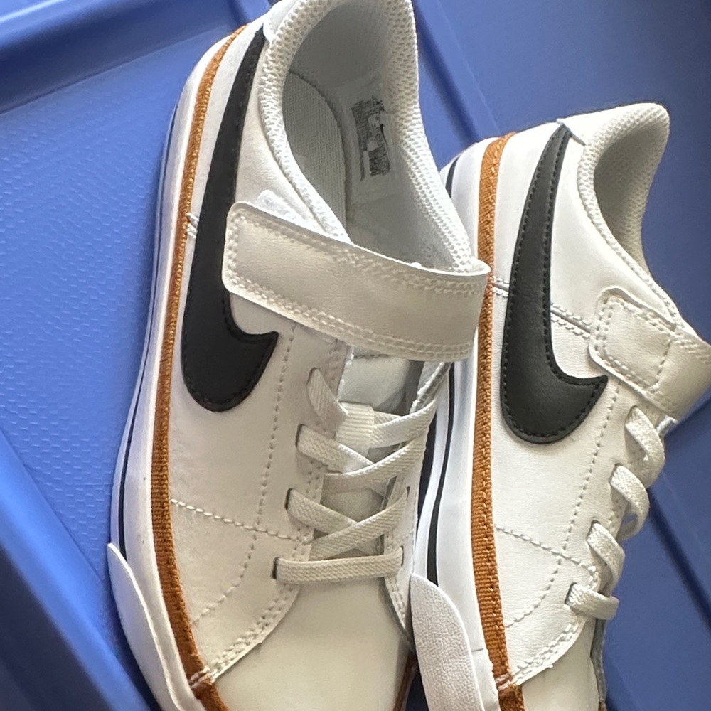 Nike Kid’s White Sneakers with Black and Brown Accents-NEVER WORN